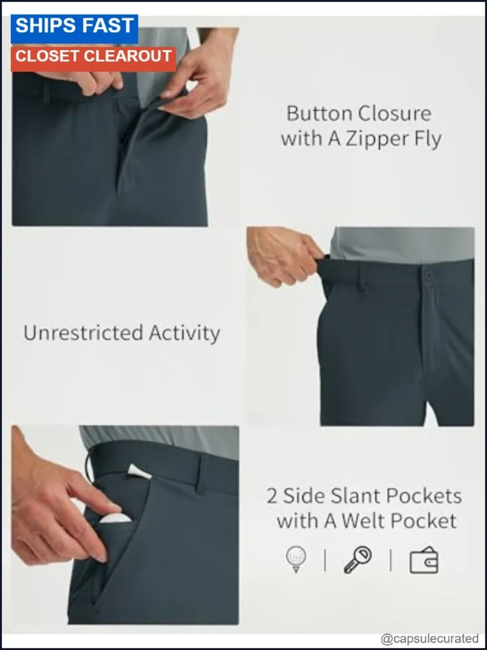 Men's Stretch Golf Pants 5 Pockets 4-Way Stretch Quick Dry UPF 50+